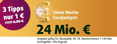 Spiele mit 10€ Rabatt um 41 Mio. € im EuroJackpot