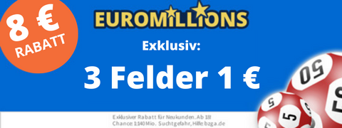 3x EuroMillions für 1€ mit dem 8€ Gutschein