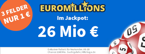<b>66 Mio € </b>im EuroMillions Jackpot mit 8€ Rabatt spielen