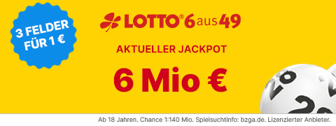 Lotto 6aus49 Gutschein: 1€ für 3 Felder - Gewinne 4 Mio. €