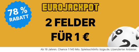 2 Eurojackpot-Felder für nur 1€ exklusiv mit Tippland Gutschein